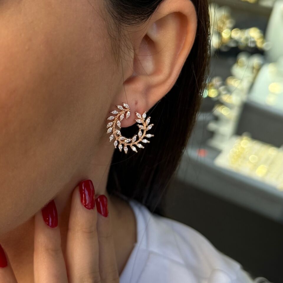 925 AYAR ROSE RENGİ ÖZEL TASARIM İTALYAN KÜPE