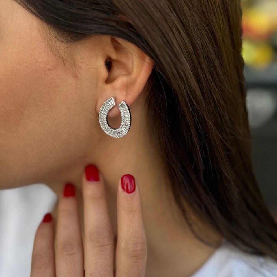 925 AYAR BAGET TAŞLI ROSE KÜPE