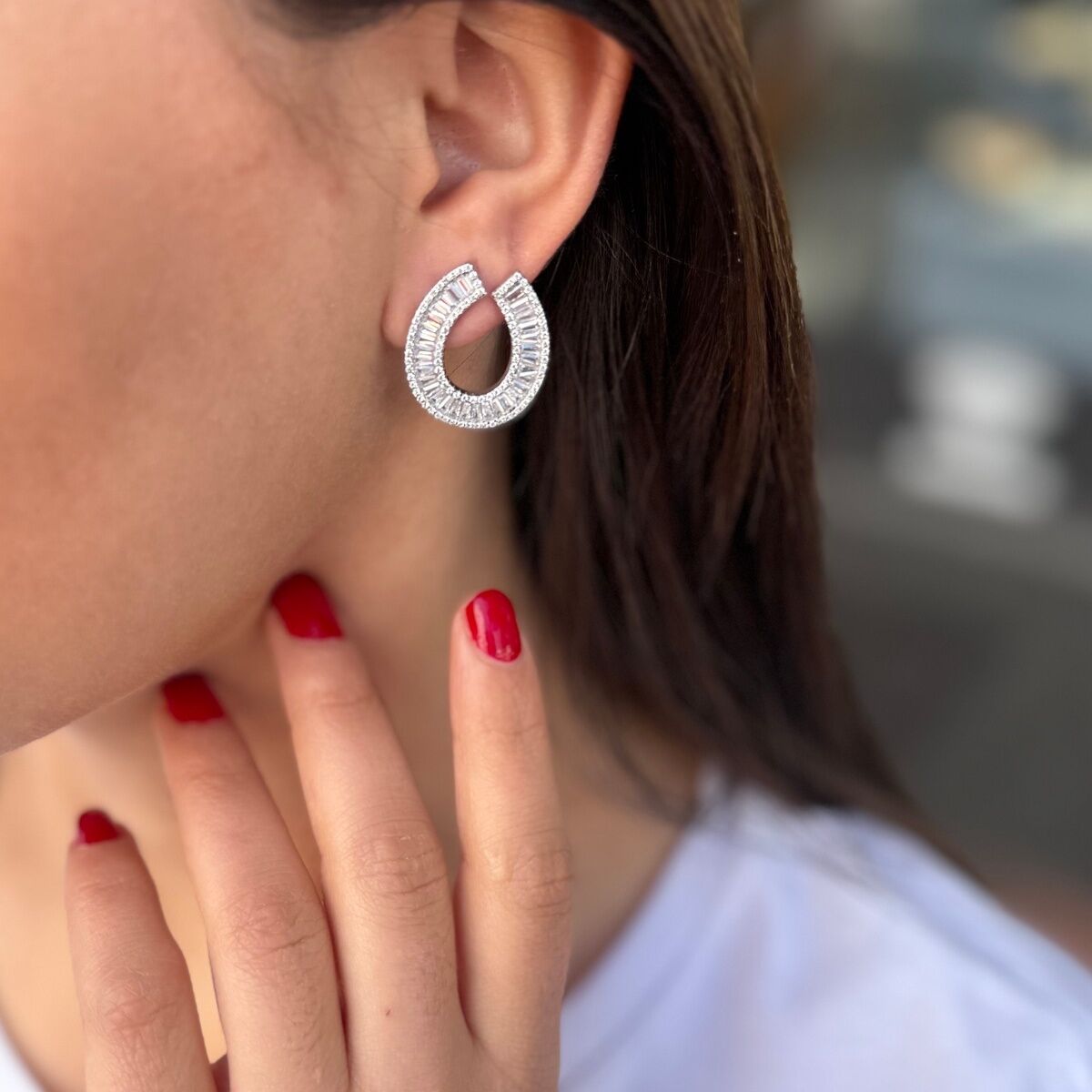 925 AYAR BAGET TAŞLI ROSE KÜPE