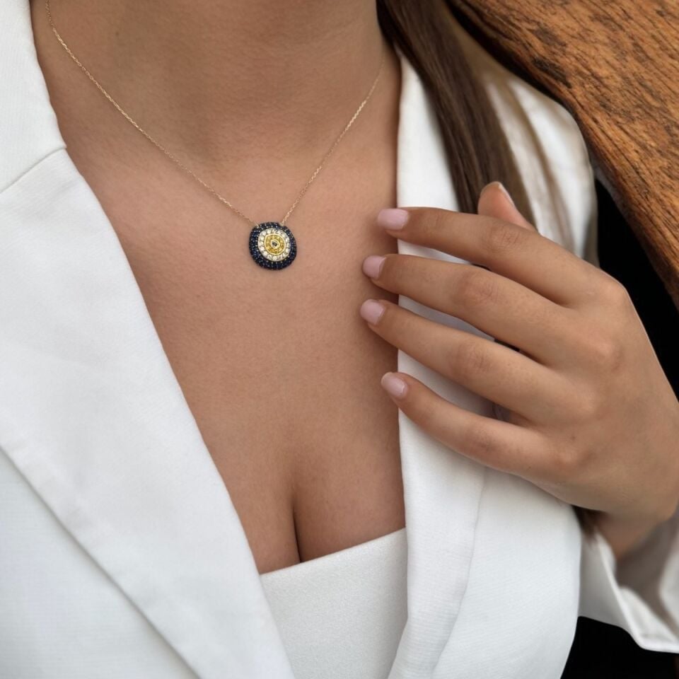 14 AYAR NAZAR BONCUĞU İTALYAN MODEL ALTIN KOLYE