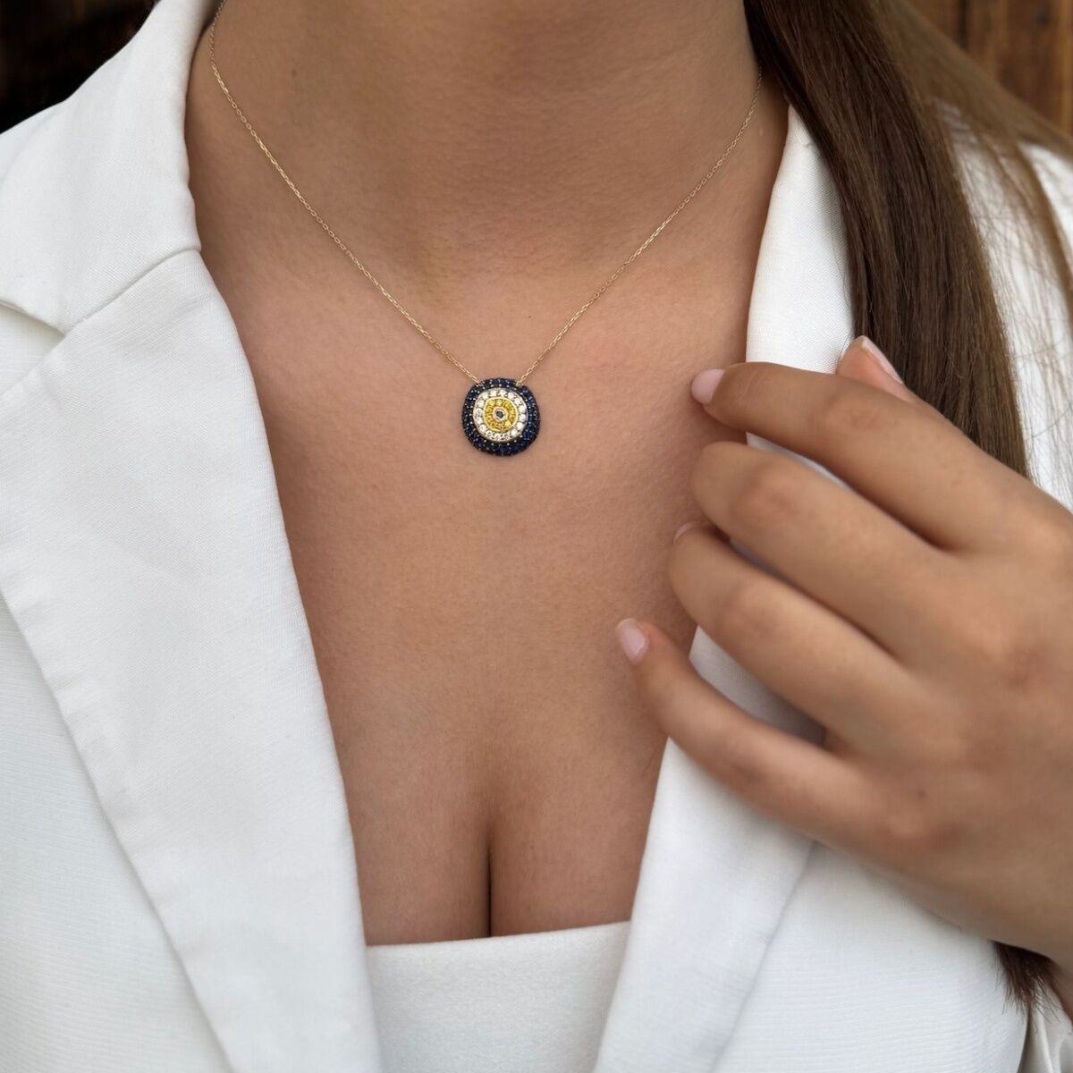 14 AYAR NAZAR BONCUĞU İTALYAN MODEL ALTIN KOLYE