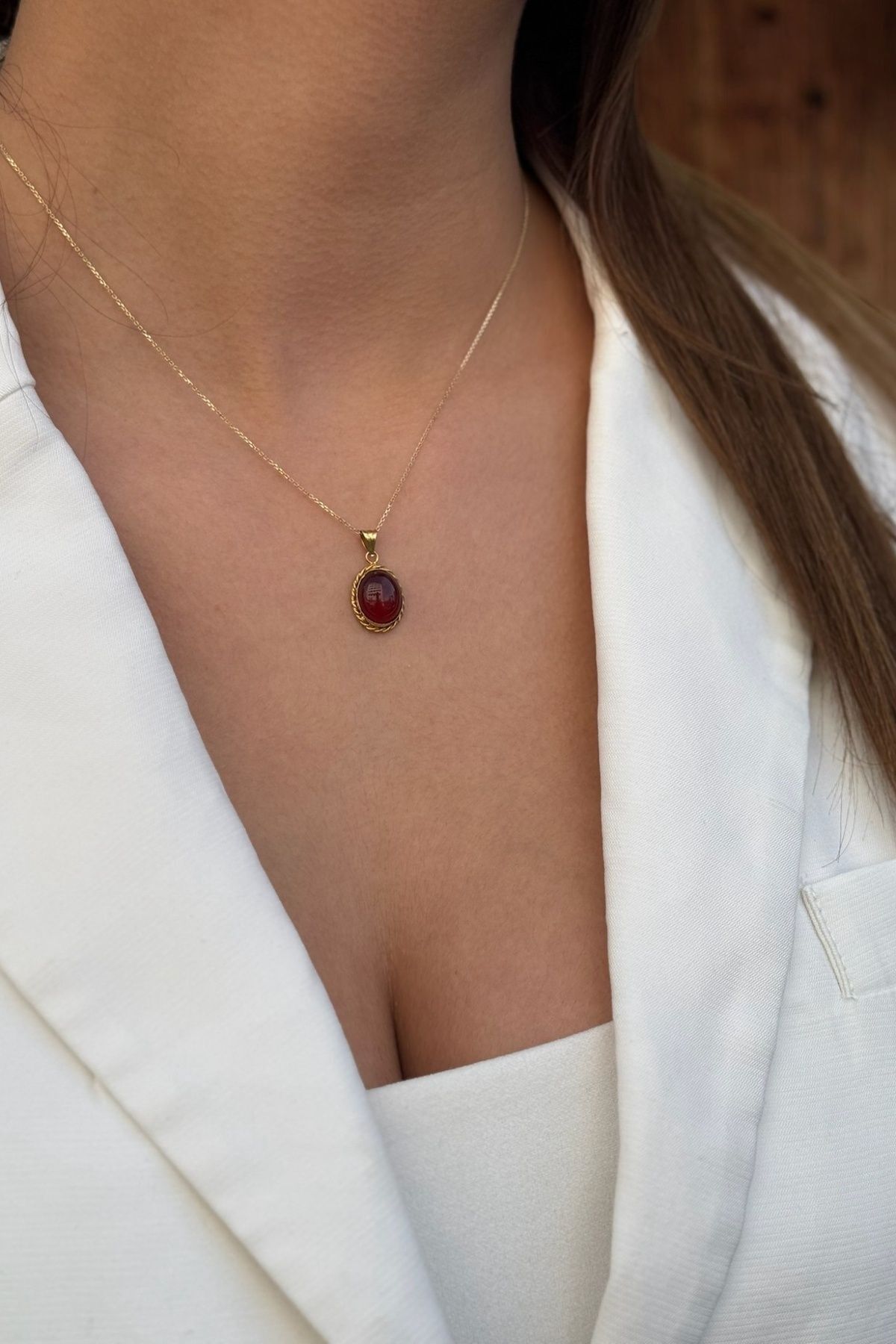 14 AYAR AKİK TAŞLI EL YAPIMI ALTIN KOLYE