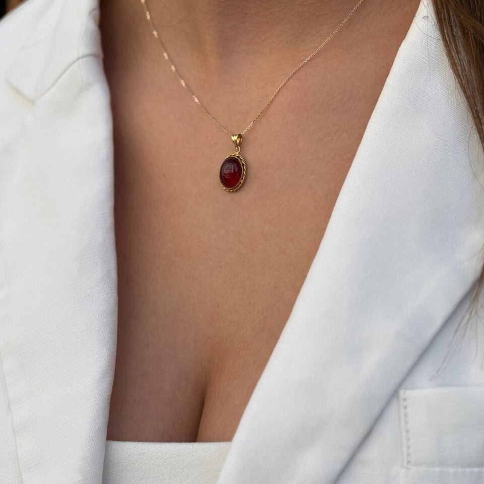 14 AYAR AKİK TAŞLI EL YAPIMI ALTIN KOLYE