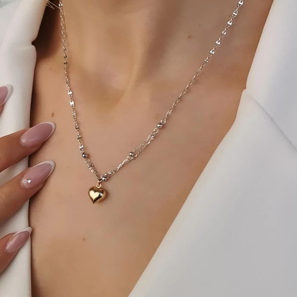 14 AYAR İTALYAN BEYAZ ALTIN ZİNCİRLİ KALP KOLYE