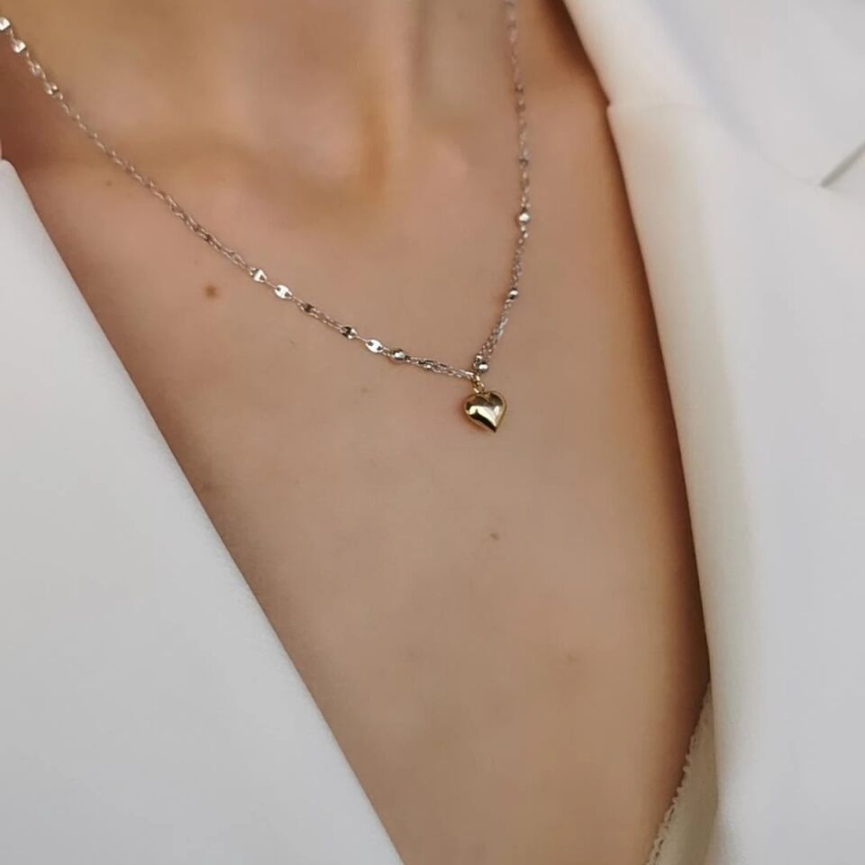 14 AYAR İTALYAN BEYAZ ALTIN ZİNCİRLİ KALP KOLYE