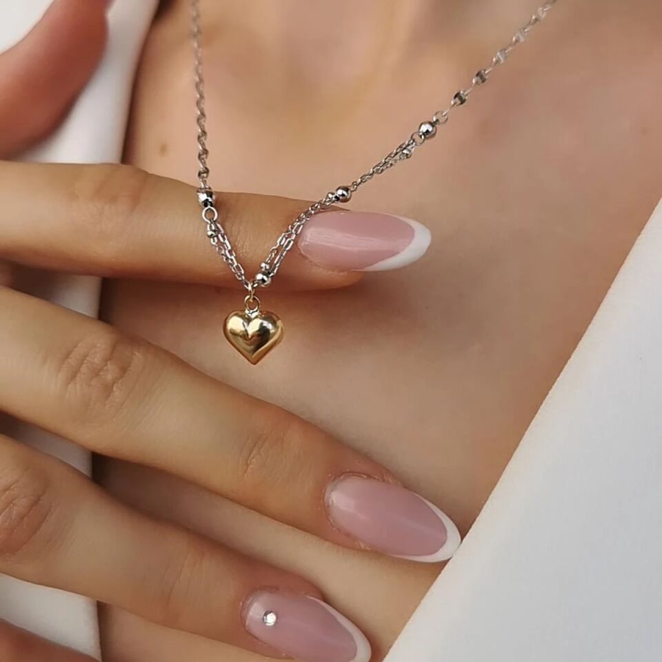 14 AYAR İTALYAN BEYAZ ALTIN ZİNCİRLİ KALP KOLYE