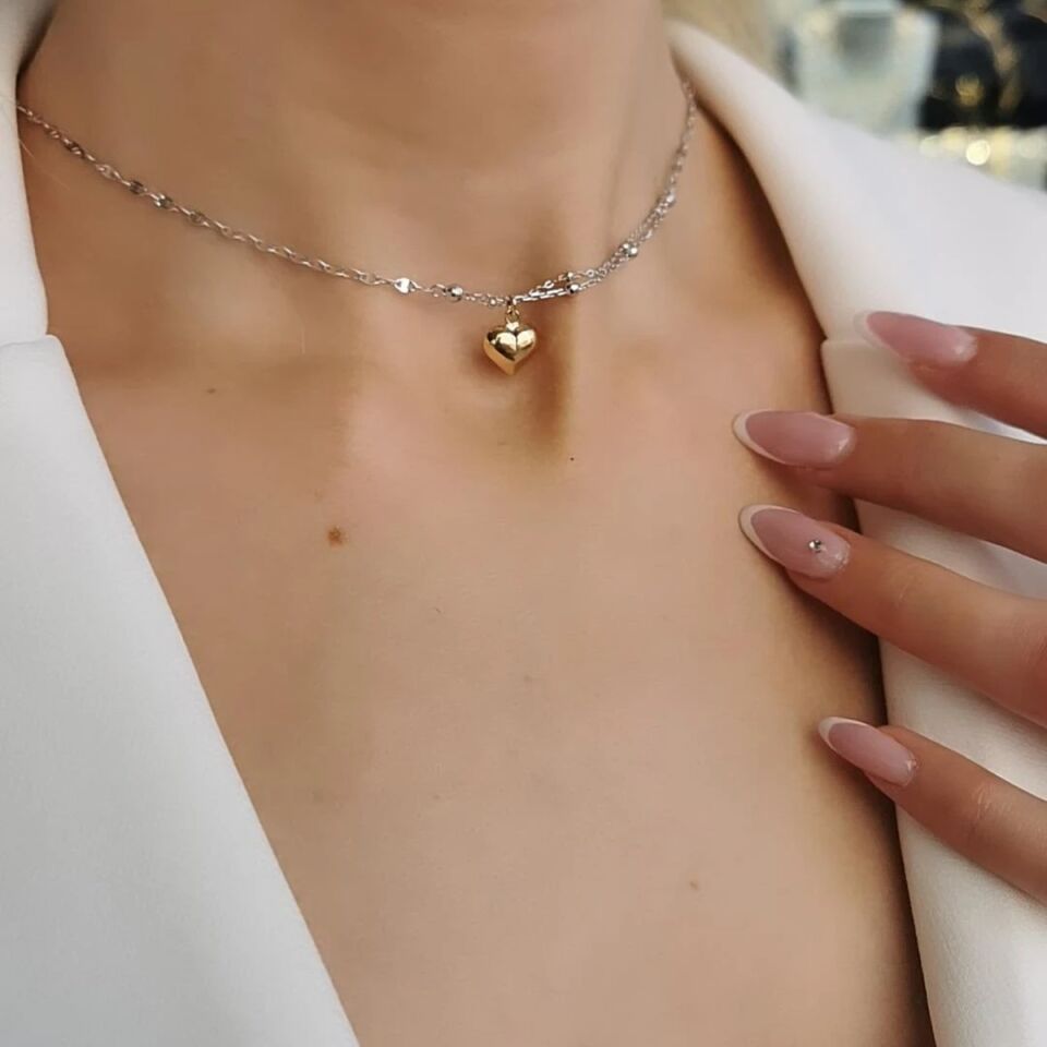 14 AYAR İTALYAN BEYAZ ALTIN ZİNCİRLİ KALP KOLYE