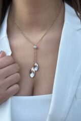 18 AYAR SEDEF VE PIRLANTA TAŞLI ÖZEL TASARIM ROSE ALTIN İTALYAN KOLYE