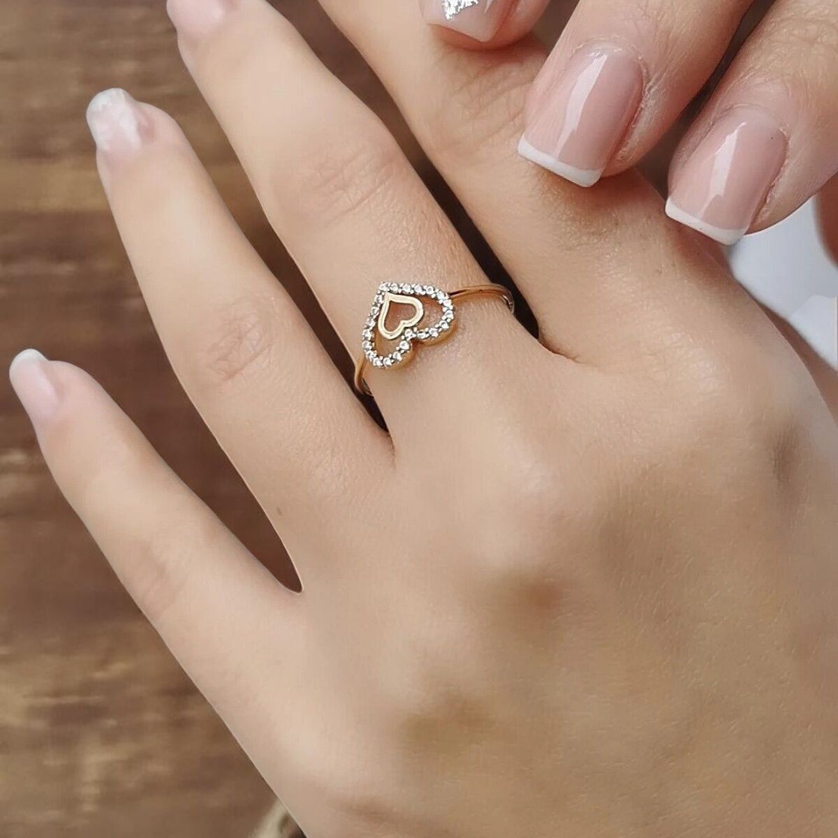 14 AYAR TAŞLI KALP ALTIN YÜZÜK