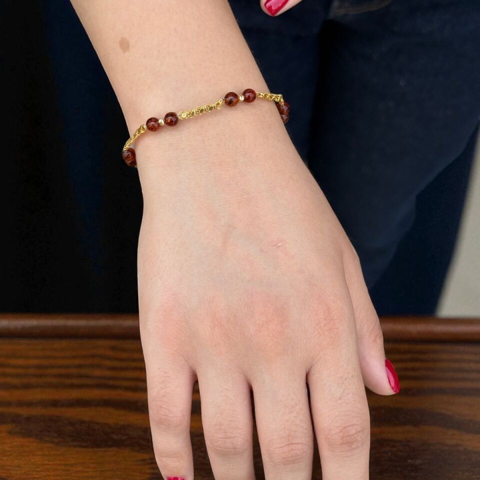 14 AYAR KEHRİBAR TAŞLI 22 AYAR RENGİNDE ALTIN BİLEKLİK