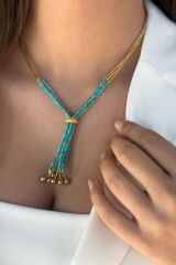 14 AYAR FİRUZE TAŞLI ÖZEL TASARIM ALTIN KOLYE