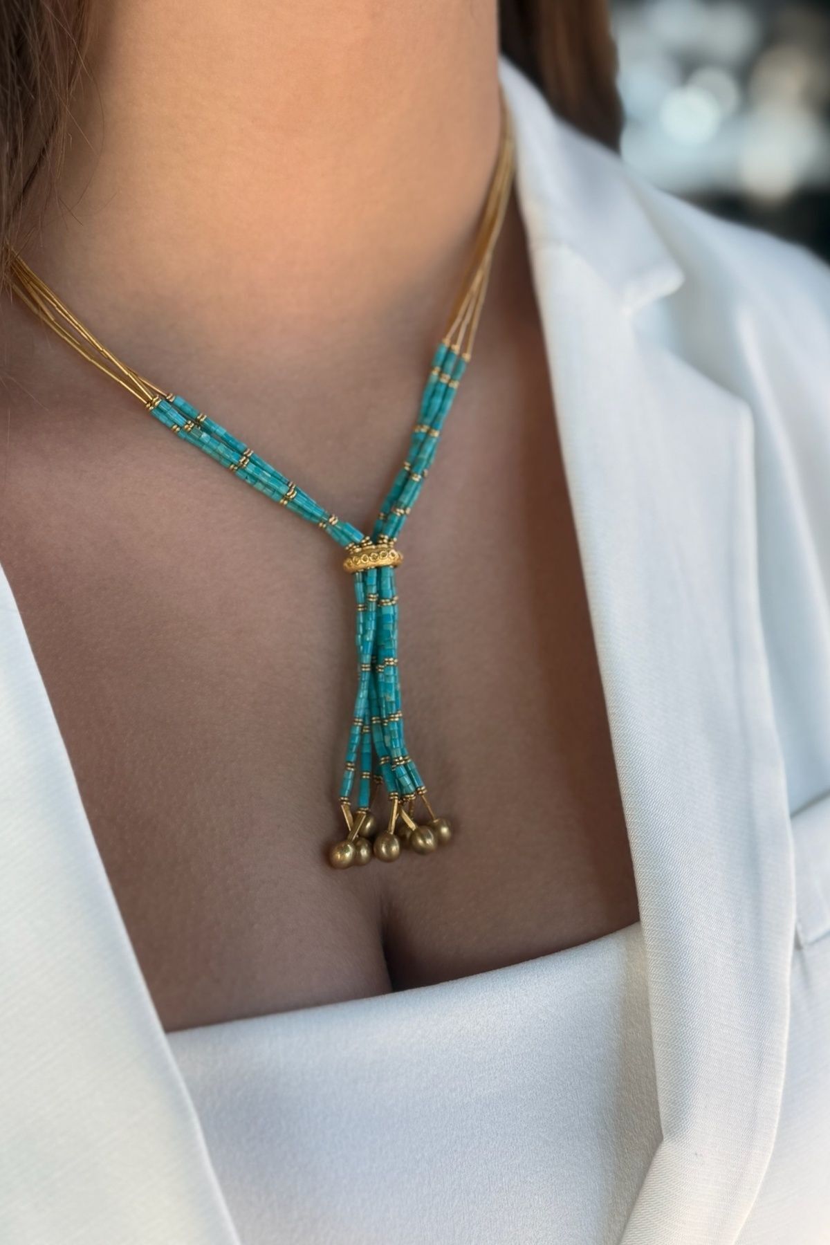 14 AYAR FİRUZE TAŞLI ÖZEL TASARIM ALTIN KOLYE