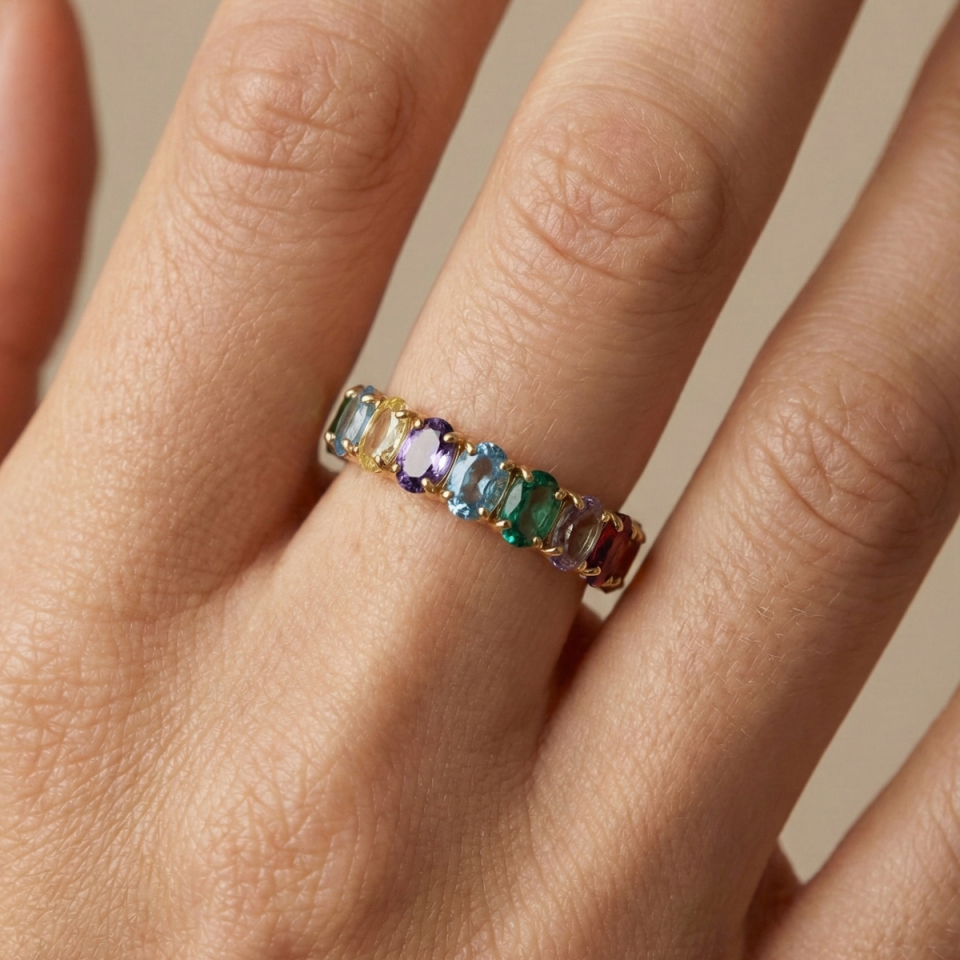 14 AYAR OVAL RENKLİ TAŞLI TAMTUR YÜZÜK