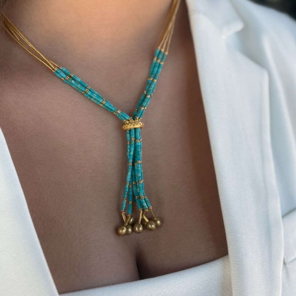 14 AYAR FİRUZE TAŞLI ÖZEL TASARIM ALTIN KOLYE