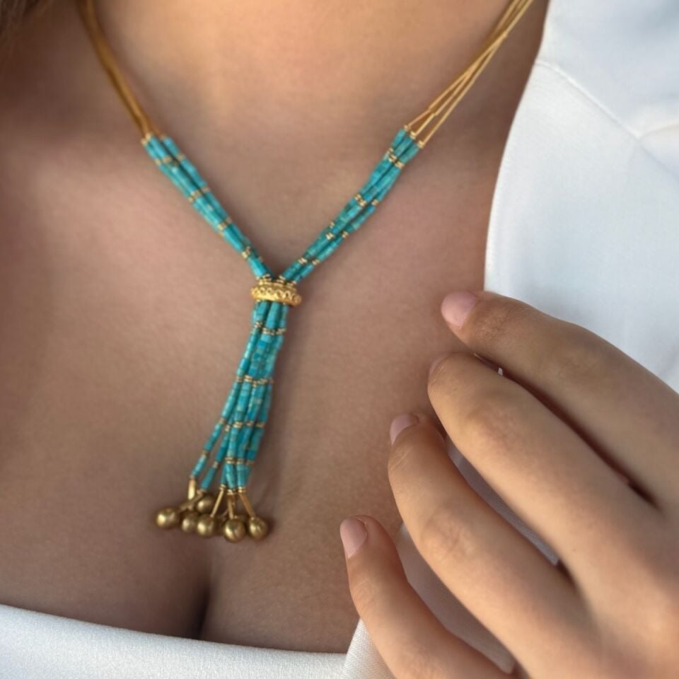 14 AYAR FİRUZE TAŞLI ÖZEL TASARIM ALTIN KOLYE