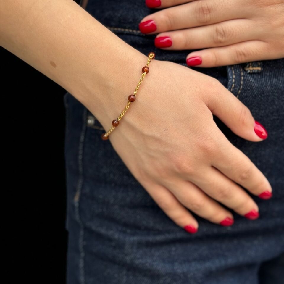 14 AYAR KEHRİBAR TAŞLI 22 AYAR RENGİNDE ALTIN BİLEKLİK