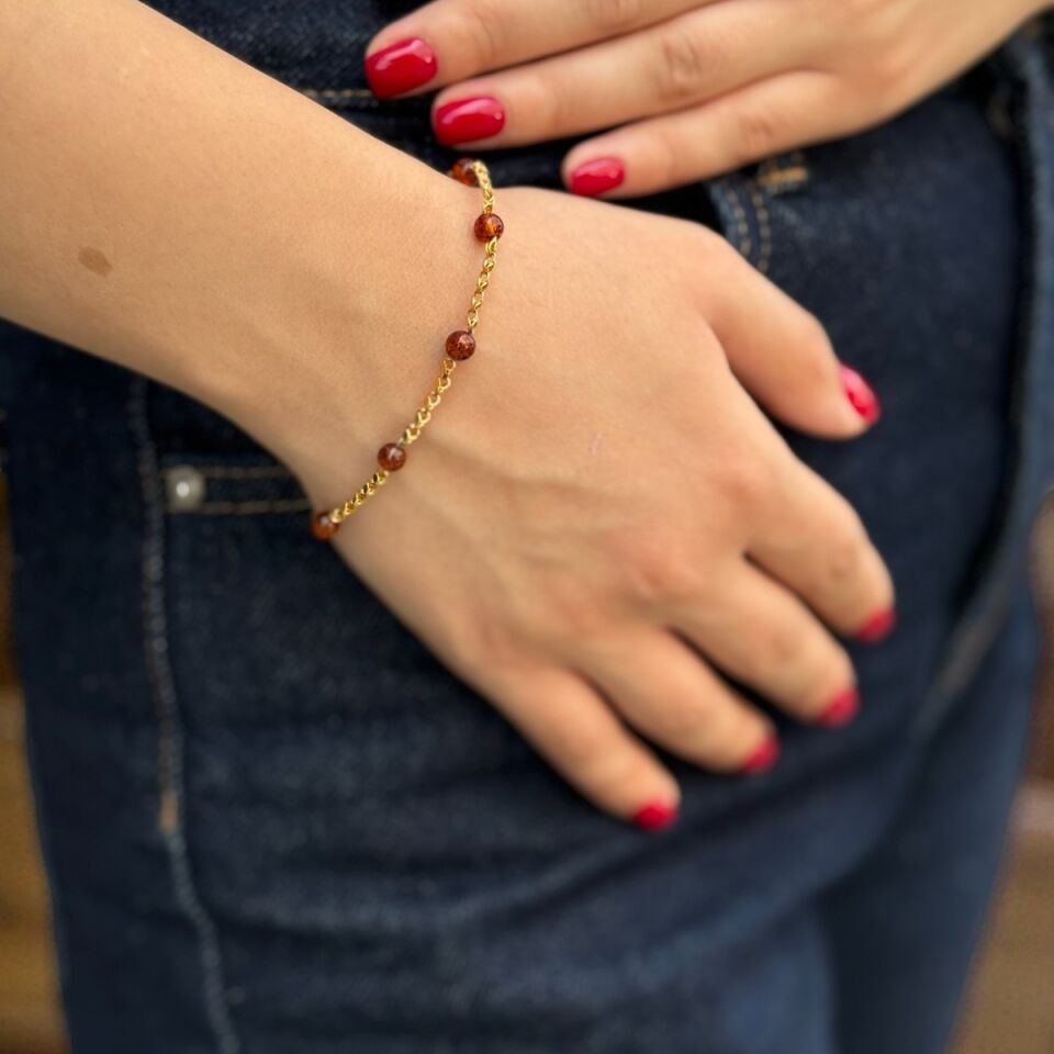 14 AYAR KEHRİBAR TAŞLI 22 AYAR RENGİNDE ALTIN BİLEKLİK