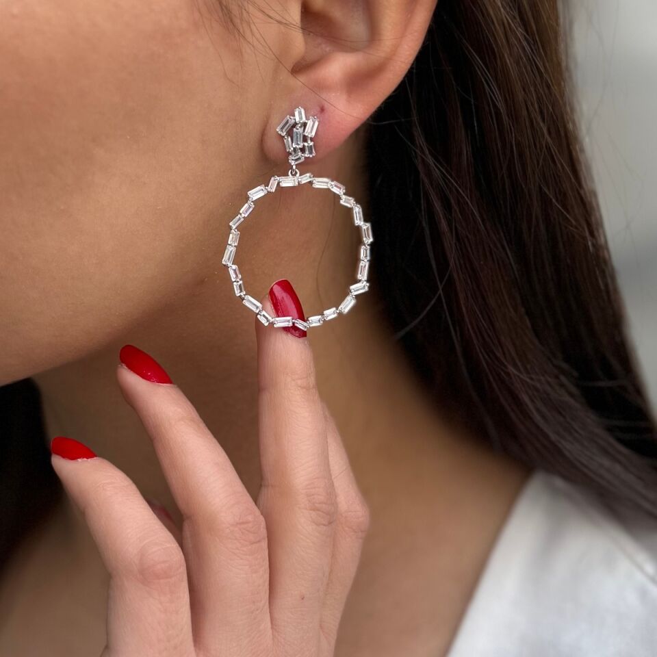 925 AYAR İTALYAN GÜMÜŞ ÖZEL TASARIM FANTAZİ BAGET TAŞLI KÜPE