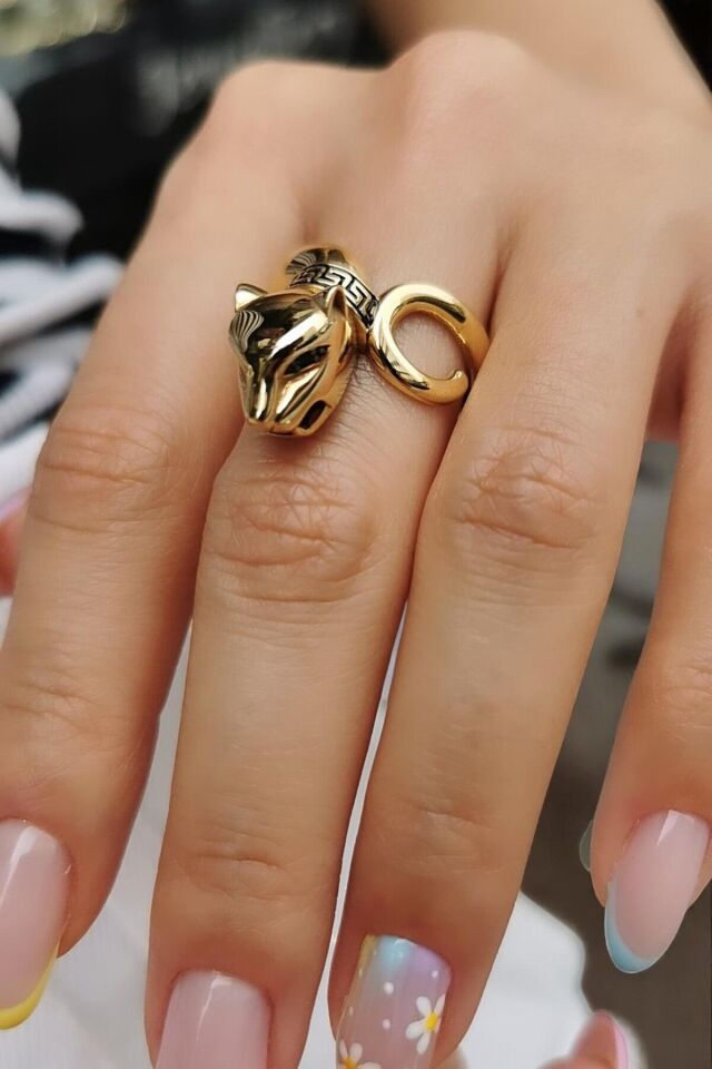 14 Ayar Puma Siyah Mineli Altın Yüzük 19