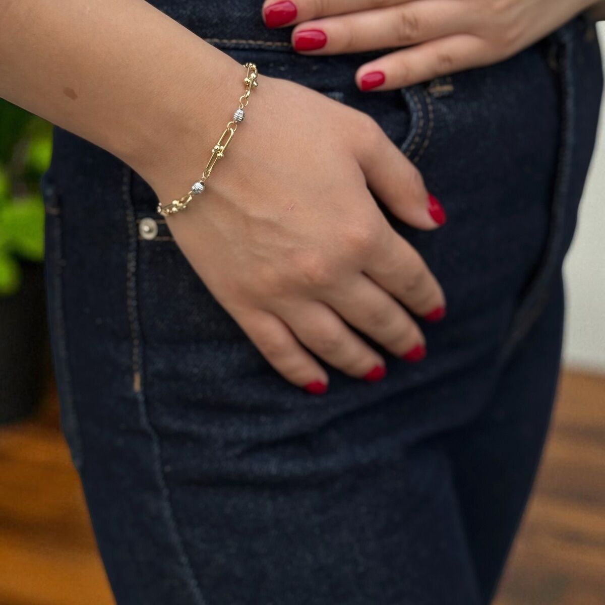 14 AYAR BEYAZ DORİKA TOPLU ALTIN BİLEKLİK