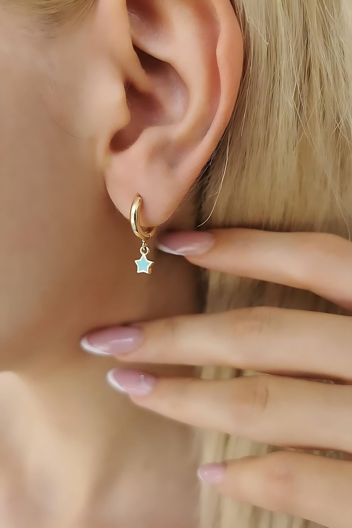 14 AYAR TURKUAZ MİNELİ YILDIZ KÜPE