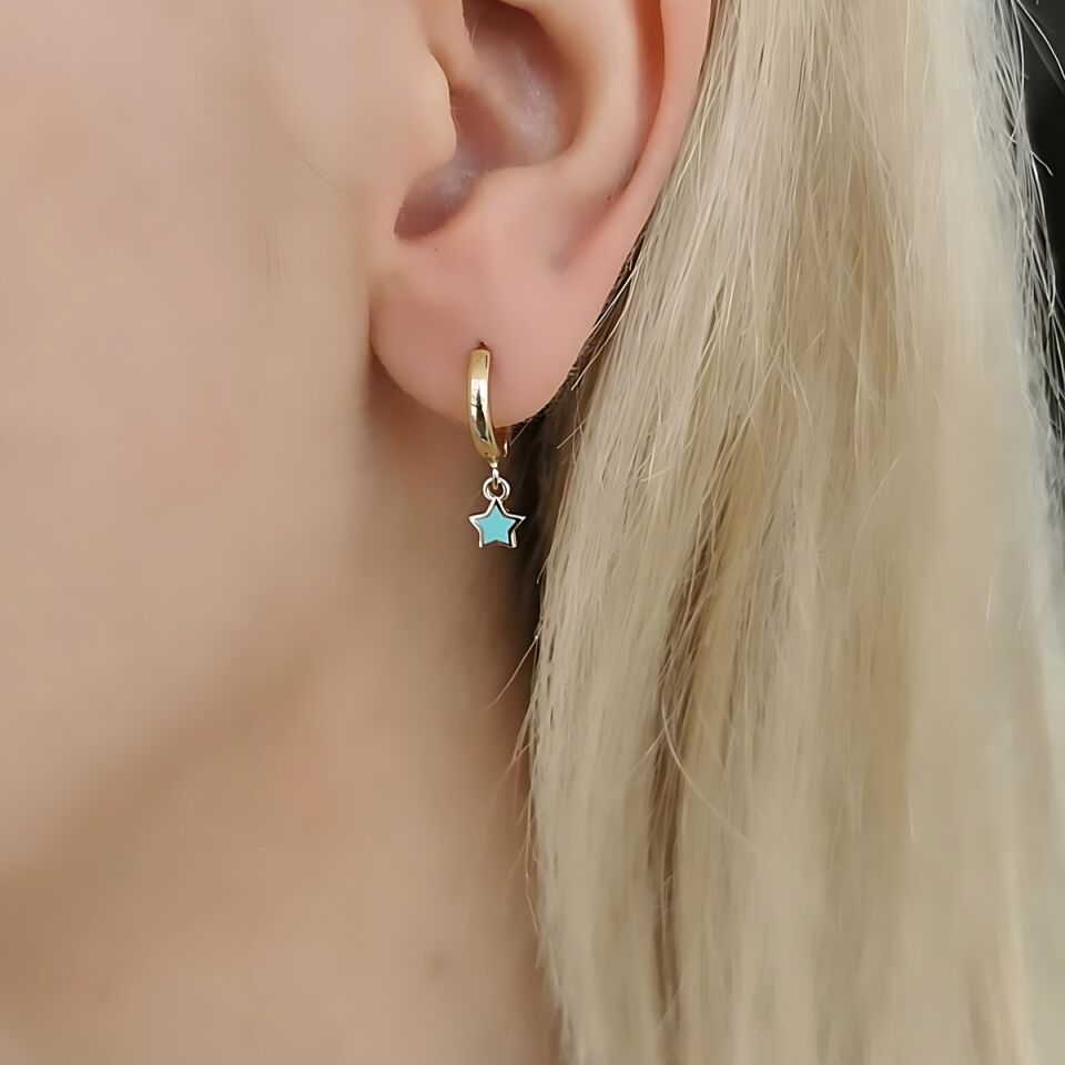 14 AYAR TURKUAZ MİNELİ YILDIZ KÜPE