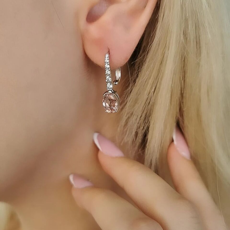 14 AYAR 3,77 CT PİNK KUVARS TAŞLI 0,21 CT PIRLANTA TAŞLI ÖZEL TASARIM ALTIN KÜPE