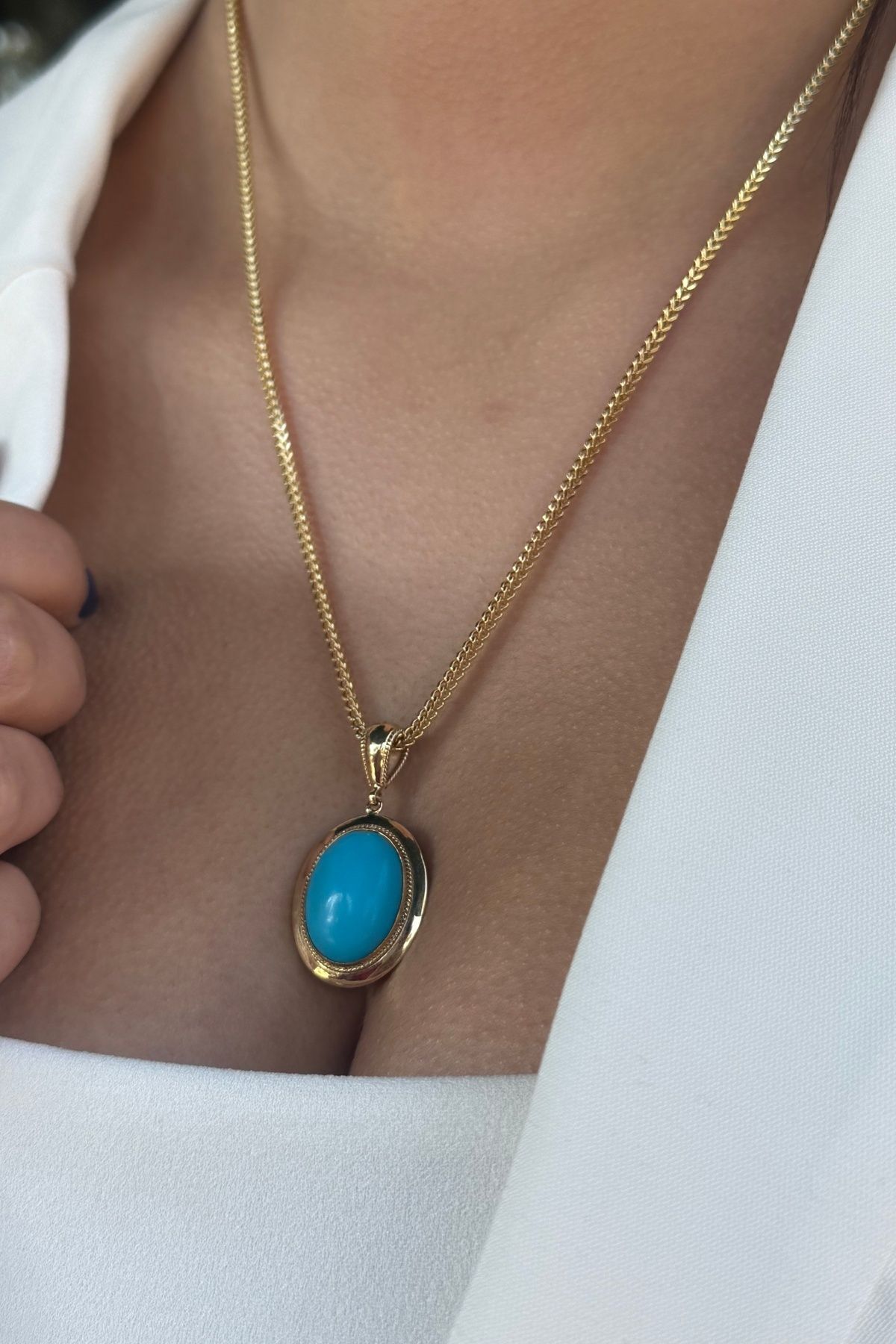 14 AYAR FİRUZE TAŞLI ALTIN KOLYE UCU