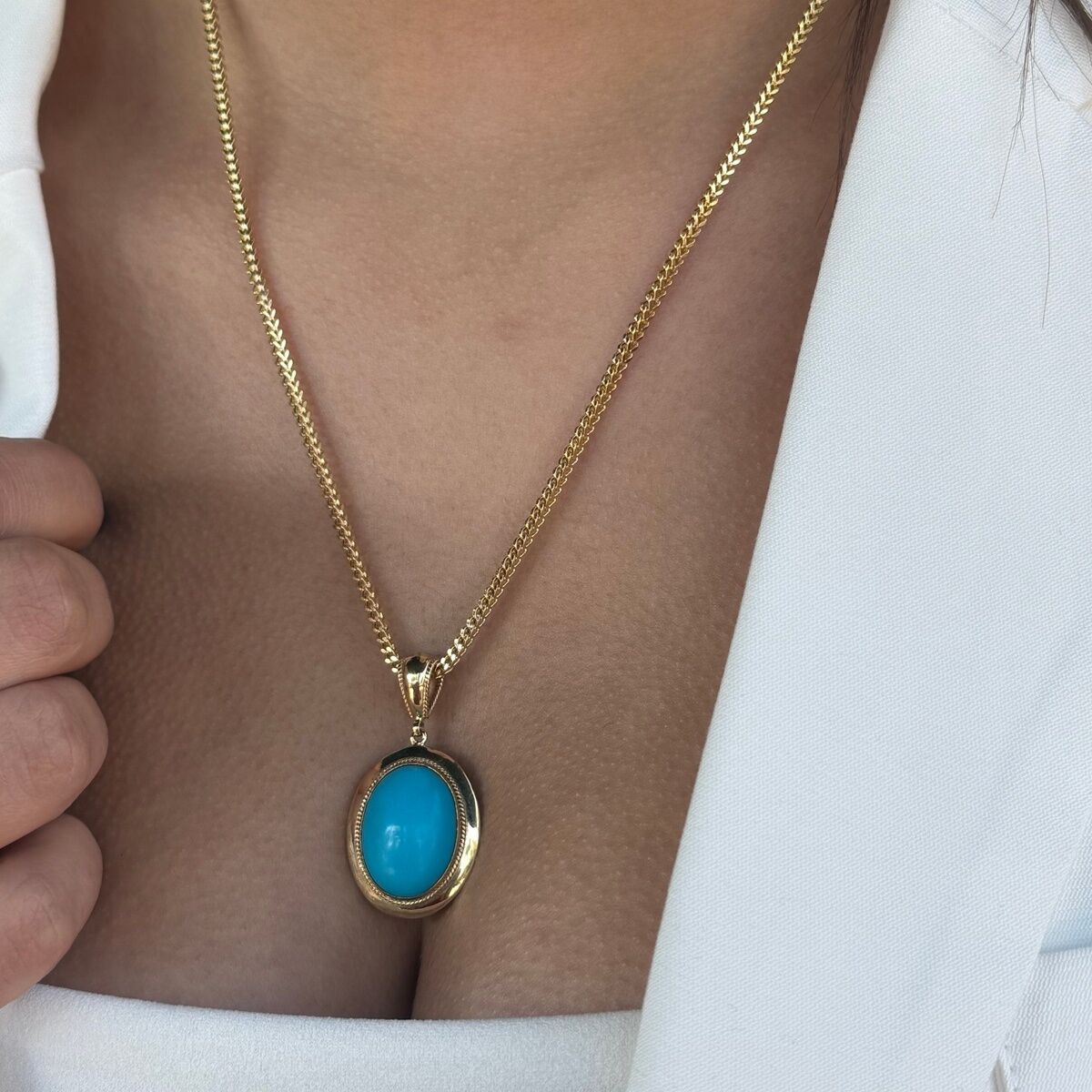 14 AYAR FİRUZE TAŞLI ALTIN KOLYE UCU