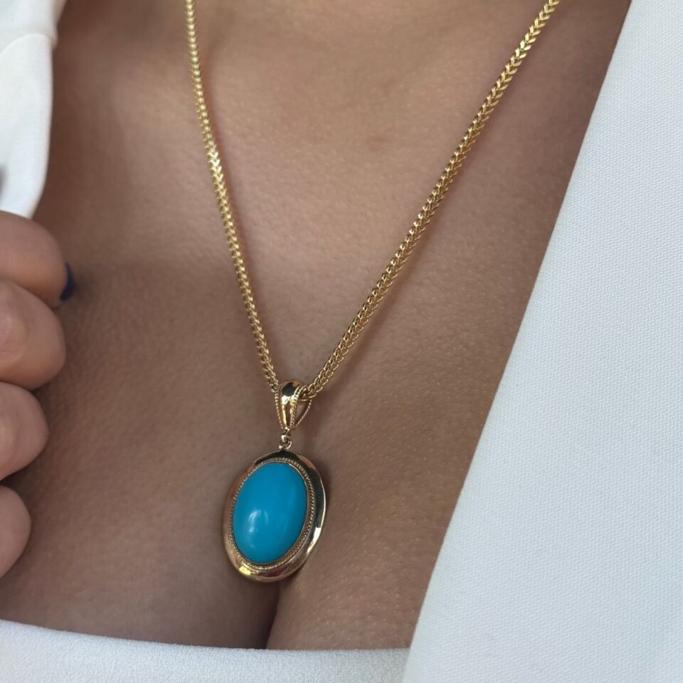 14 AYAR FİRUZE TAŞLI ALTIN KOLYE UCU