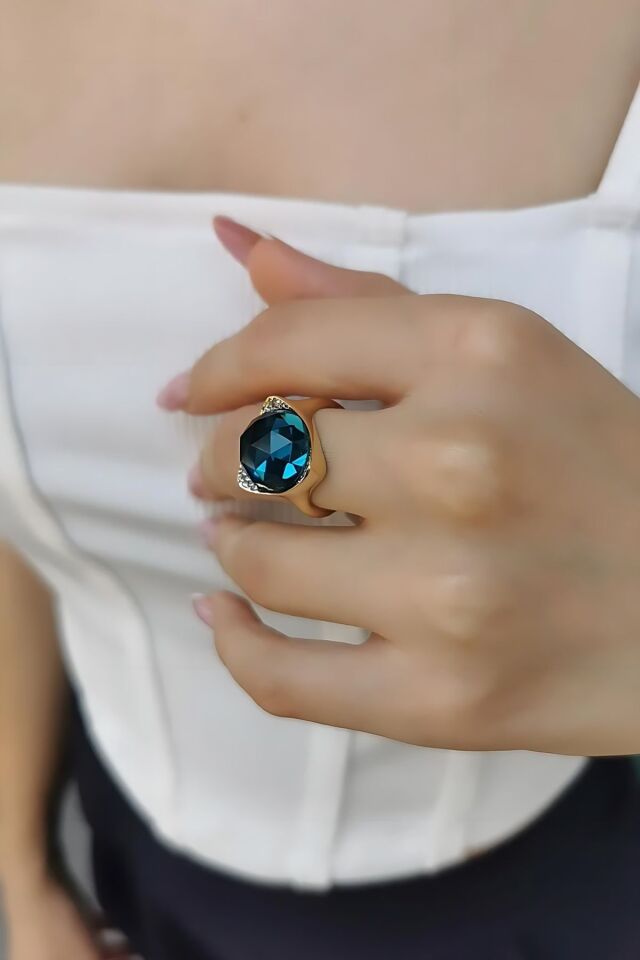 14 AYAR LONDON BLUE TAŞLI ÖZEL TASARIM İTALYAN ALTIN YÜZÜK 18