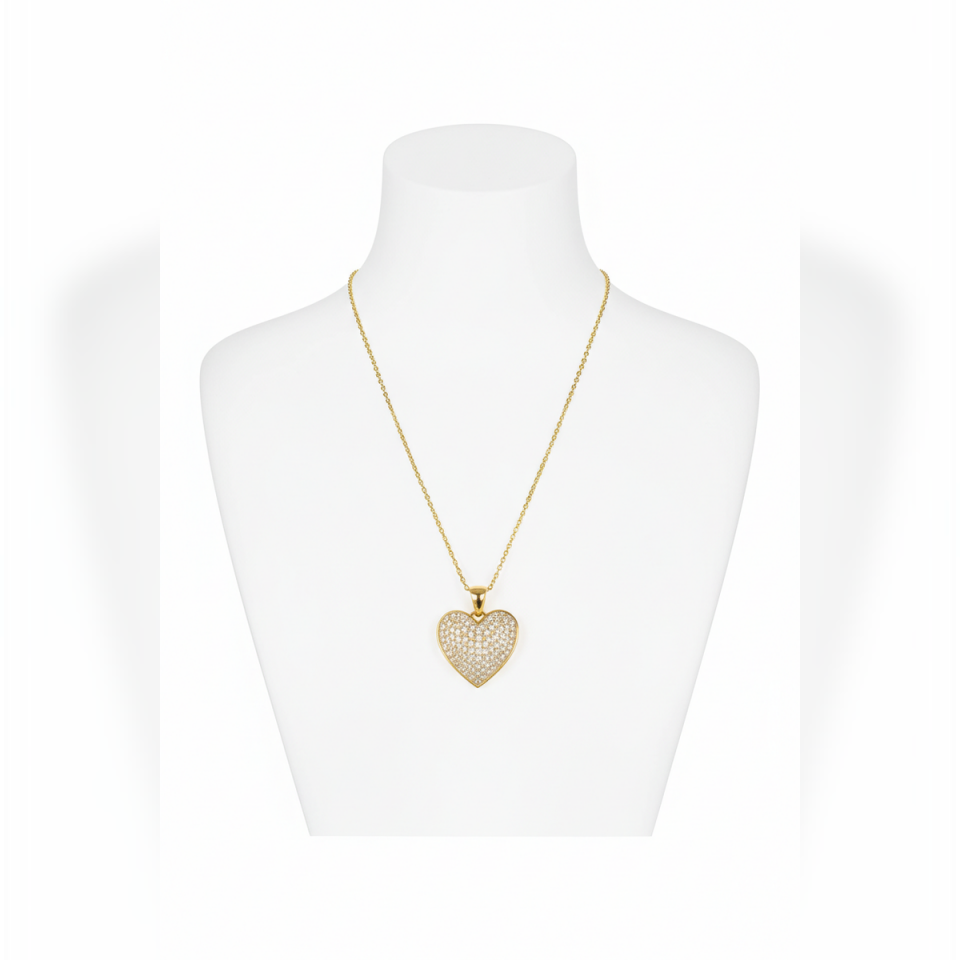 14 AYAR ÖZEL TASARIM TAŞLI KALP KOLYE