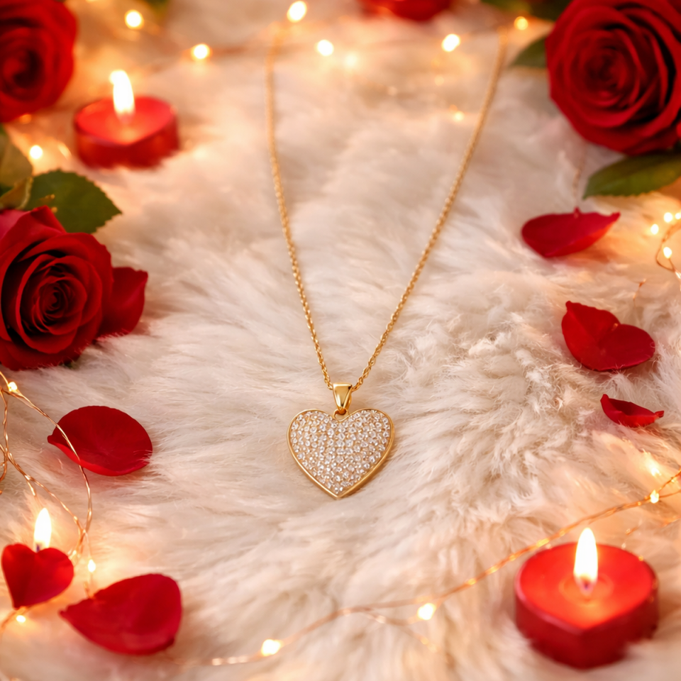 14 AYAR ÖZEL TASARIM TAŞLI KALP KOLYE