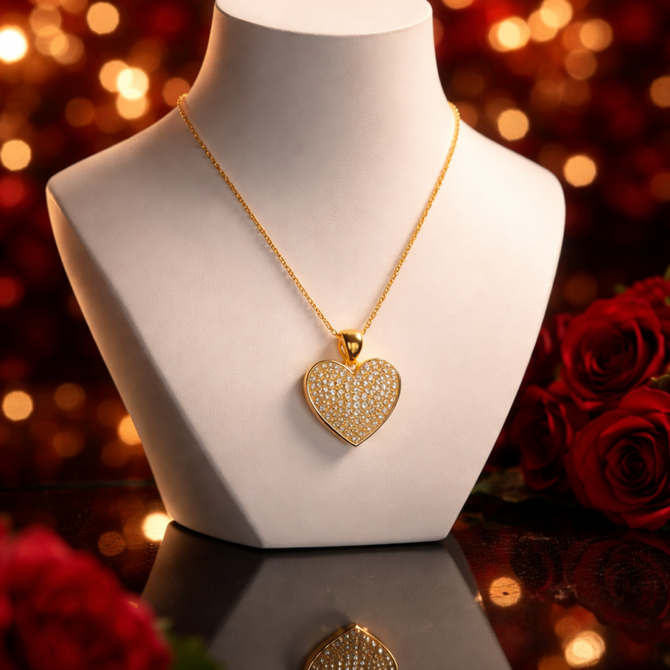 14 AYAR ÖZEL TASARIM TAŞLI KALP KOLYE