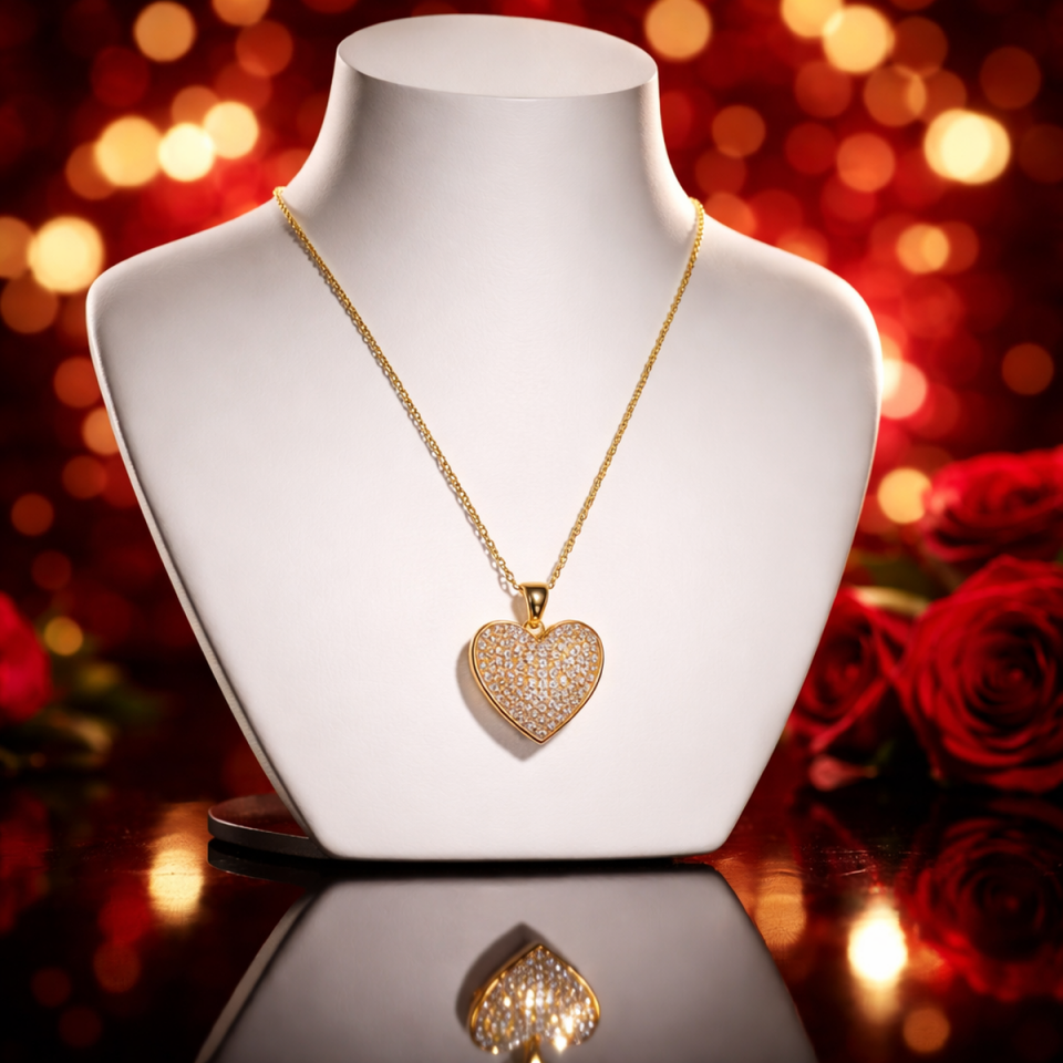 14 AYAR ÖZEL TASARIM TAŞLI KALP KOLYE