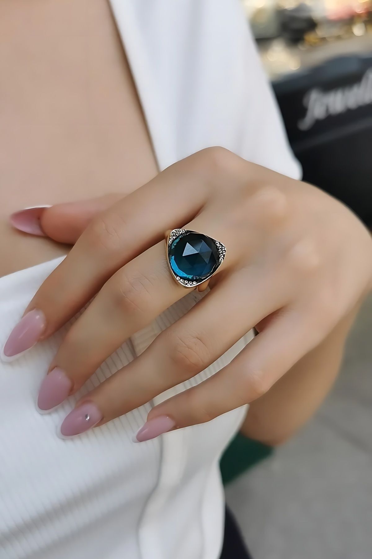 14 AYAR LONDON BLUE TAŞLI ÖZEL TASARIM İTALYAN ALTIN YÜZÜK 17