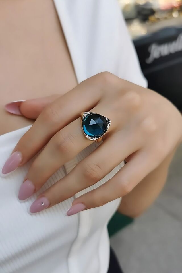 14 AYAR LONDON BLUE TAŞLI ÖZEL TASARIM İTALYAN ALTIN YÜZÜK 15