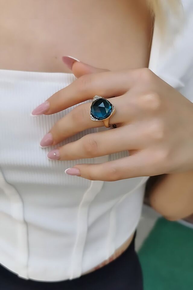 14 AYAR LONDON BLUE TAŞLI ÖZEL TASARIM İTALYAN ALTIN YÜZÜK 15