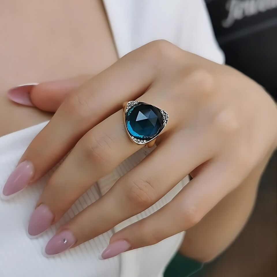 14 AYAR LONDON BLUE TAŞLI ÖZEL TASARIM İTALYAN ALTIN YÜZÜK