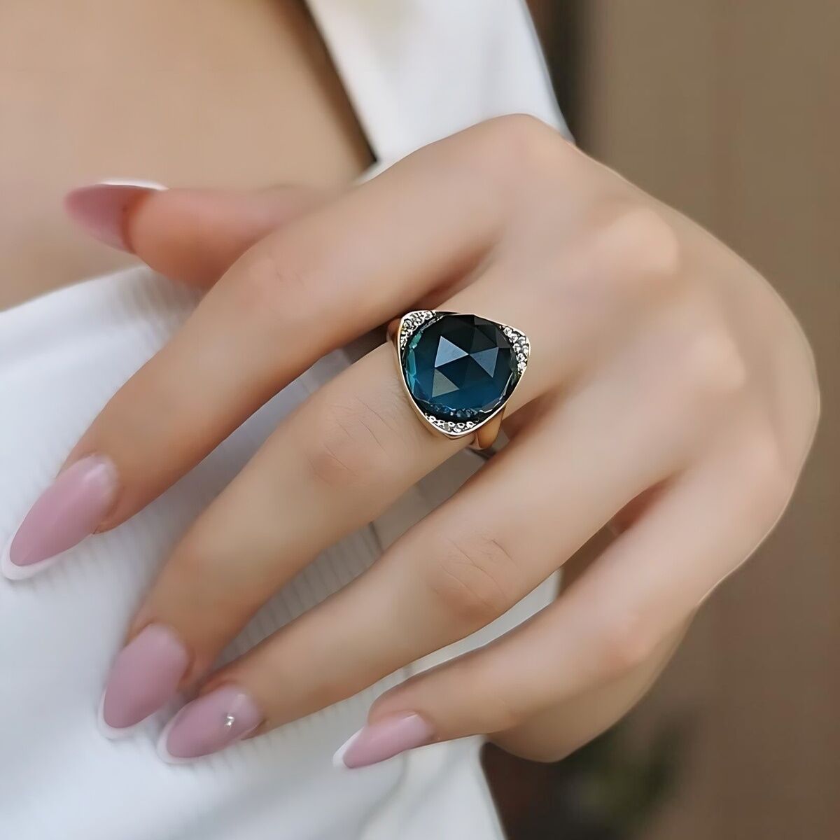 14 AYAR LONDON BLUE TAŞLI ÖZEL TASARIM İTALYAN ALTIN YÜZÜK