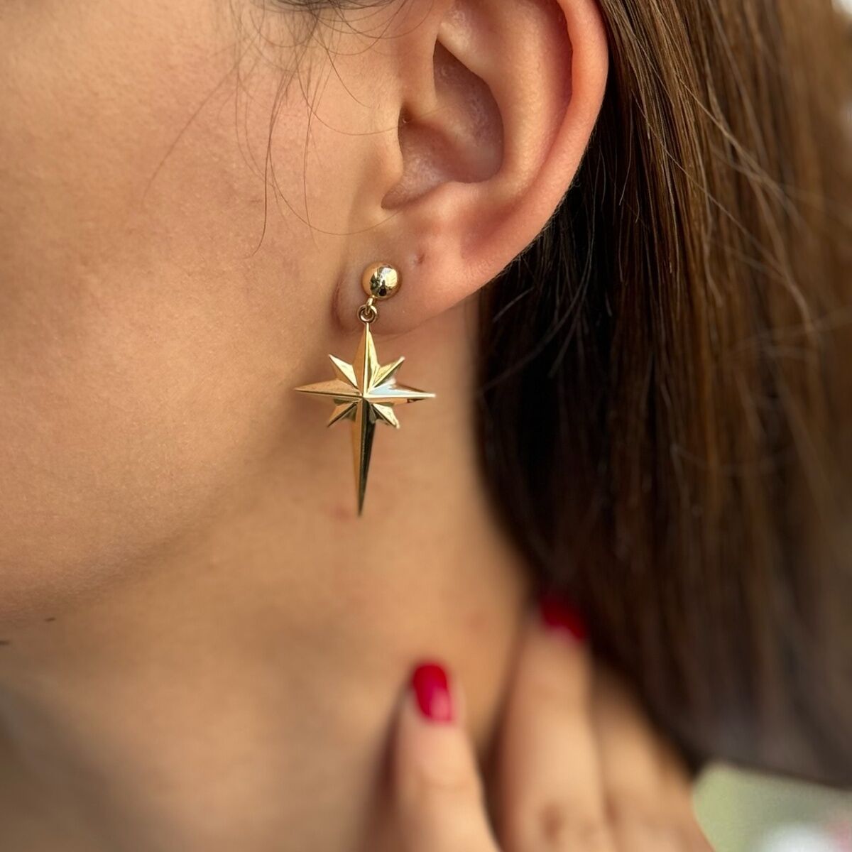 14 AYAR ÇİFT TARAFLI BOMBE İTALYAN KUTUPYILDIZI ALTIN KÜPE