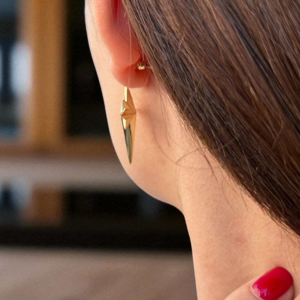 14 AYAR ÇİFT TARAFLI BOMBE İTALYAN KUTUPYILDIZI ALTIN KÜPE