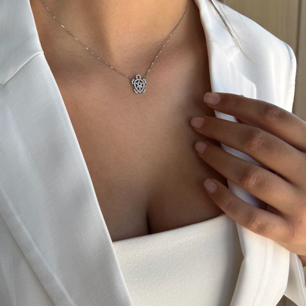 14 Ayar Beyaz Altın Kaplumbağa Kolye