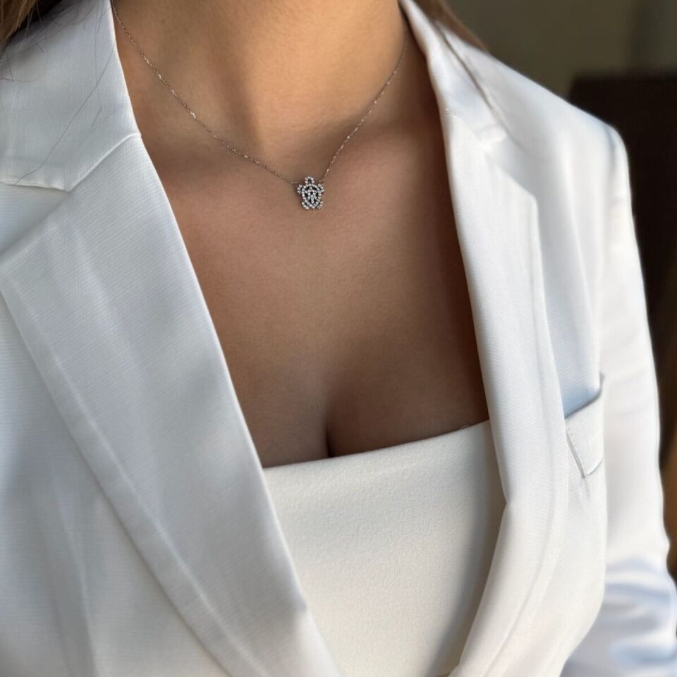 14 Ayar Beyaz Altın Kaplumbağa Kolye