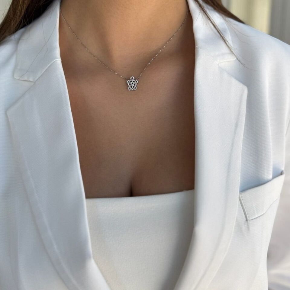 14 Ayar Beyaz Altın Kaplumbağa Kolye