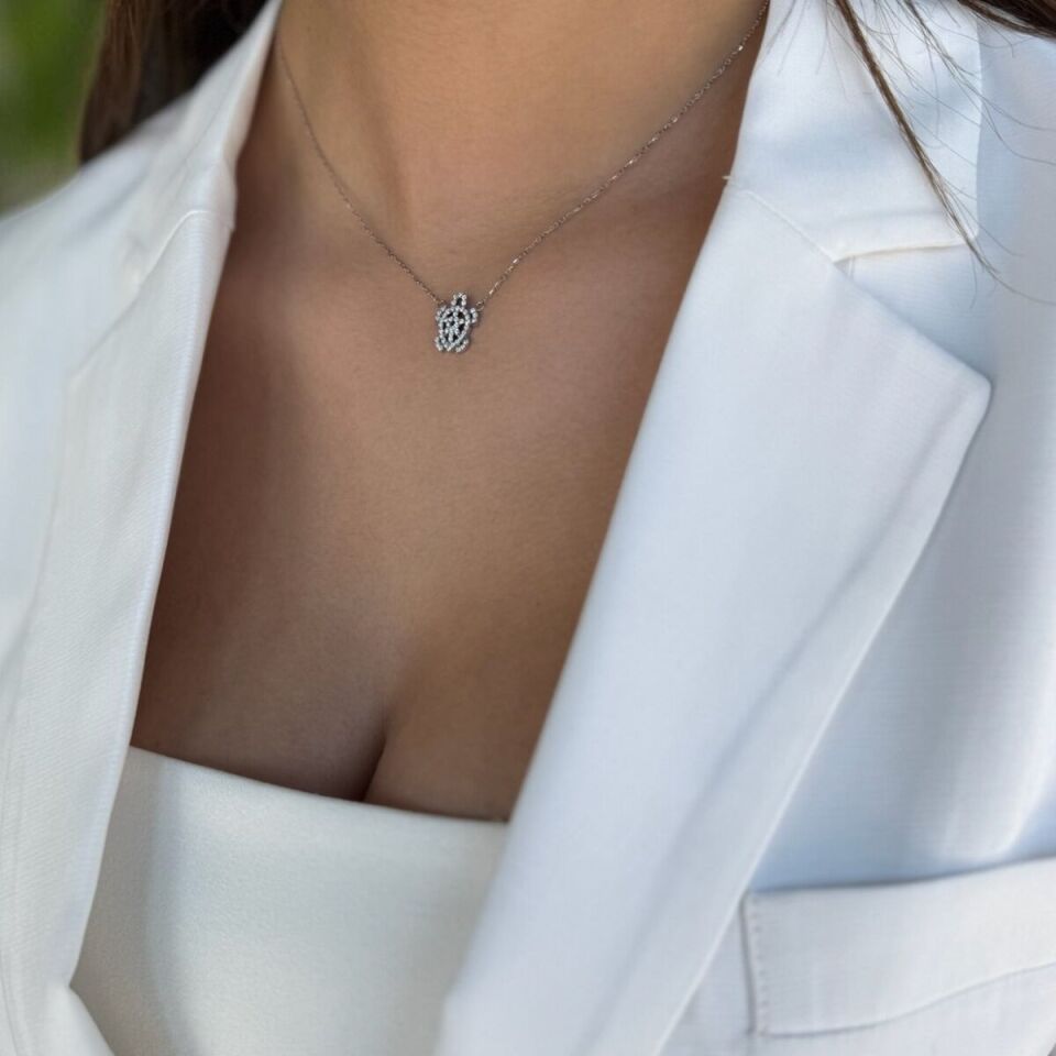 14 Ayar Beyaz Altın Kaplumbağa Kolye