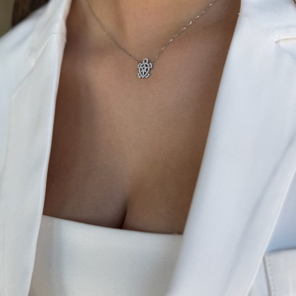 14 Ayar Beyaz Altın Kaplumbağa Kolye