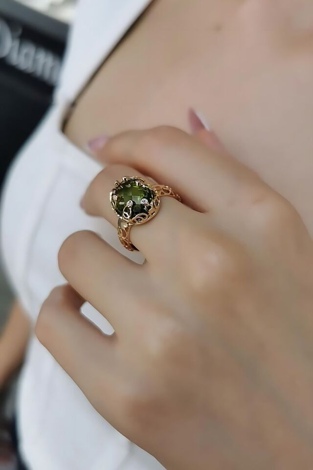 14 AYAR YEŞİL SİTRİN TAŞLI ÖZEL TASARIM İTALYAN ALTIN YÜZÜK 20