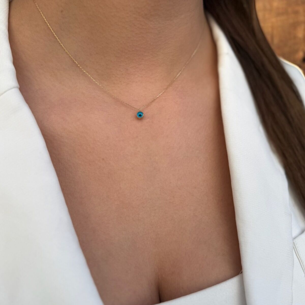 14 Ayar Nazar Göz Boncuklu Altın Kolye