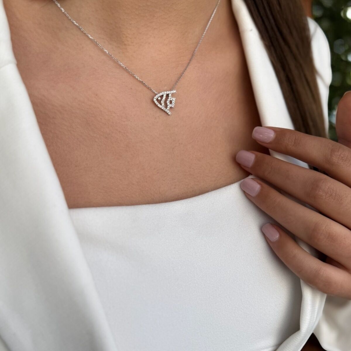 14 Ayar Beyaz Altın Melek Balığı Altın Kolye